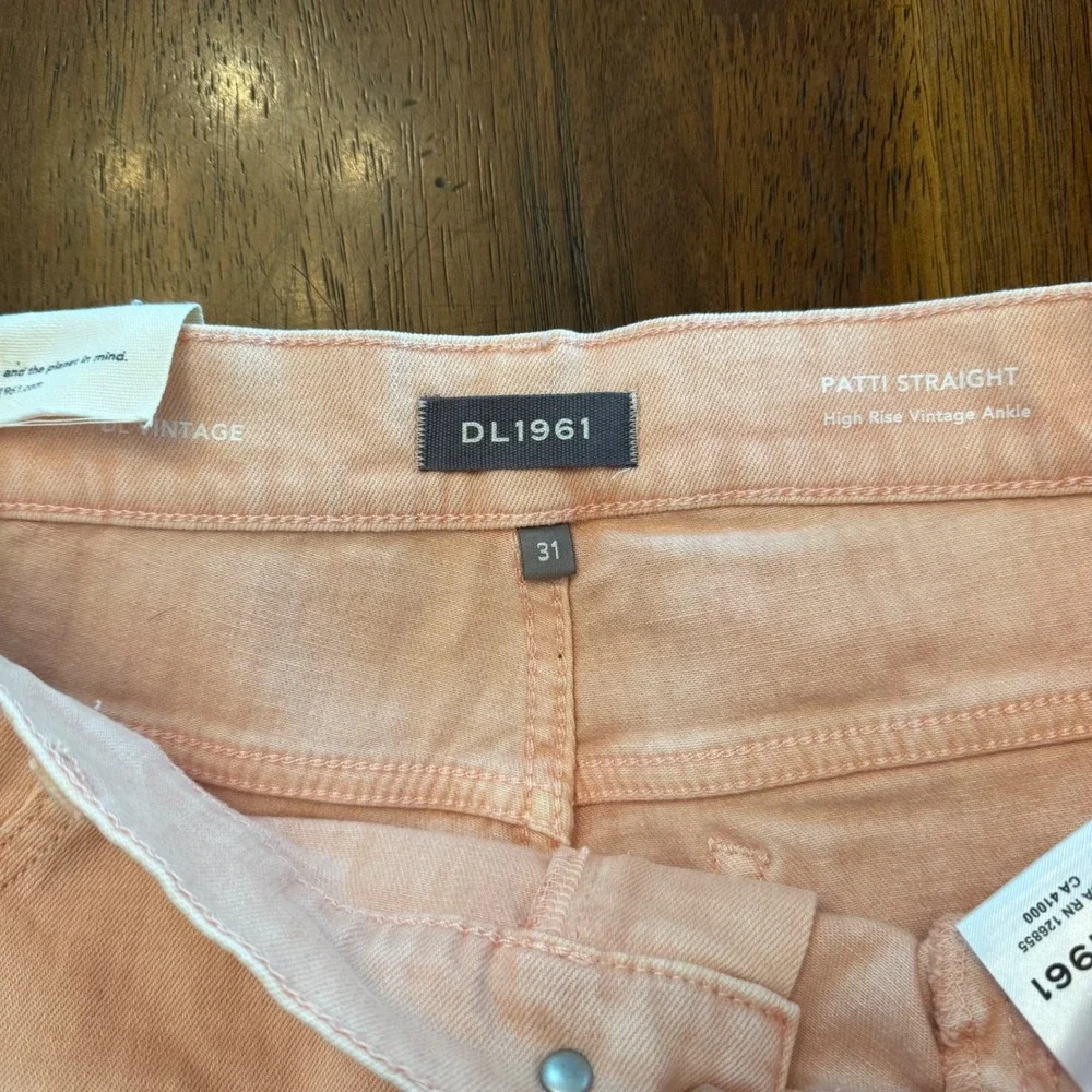 DL1961 Patti Straight High Rise Vintage Ankle Jeans Bellini‎ Raw Peach 31 NEW